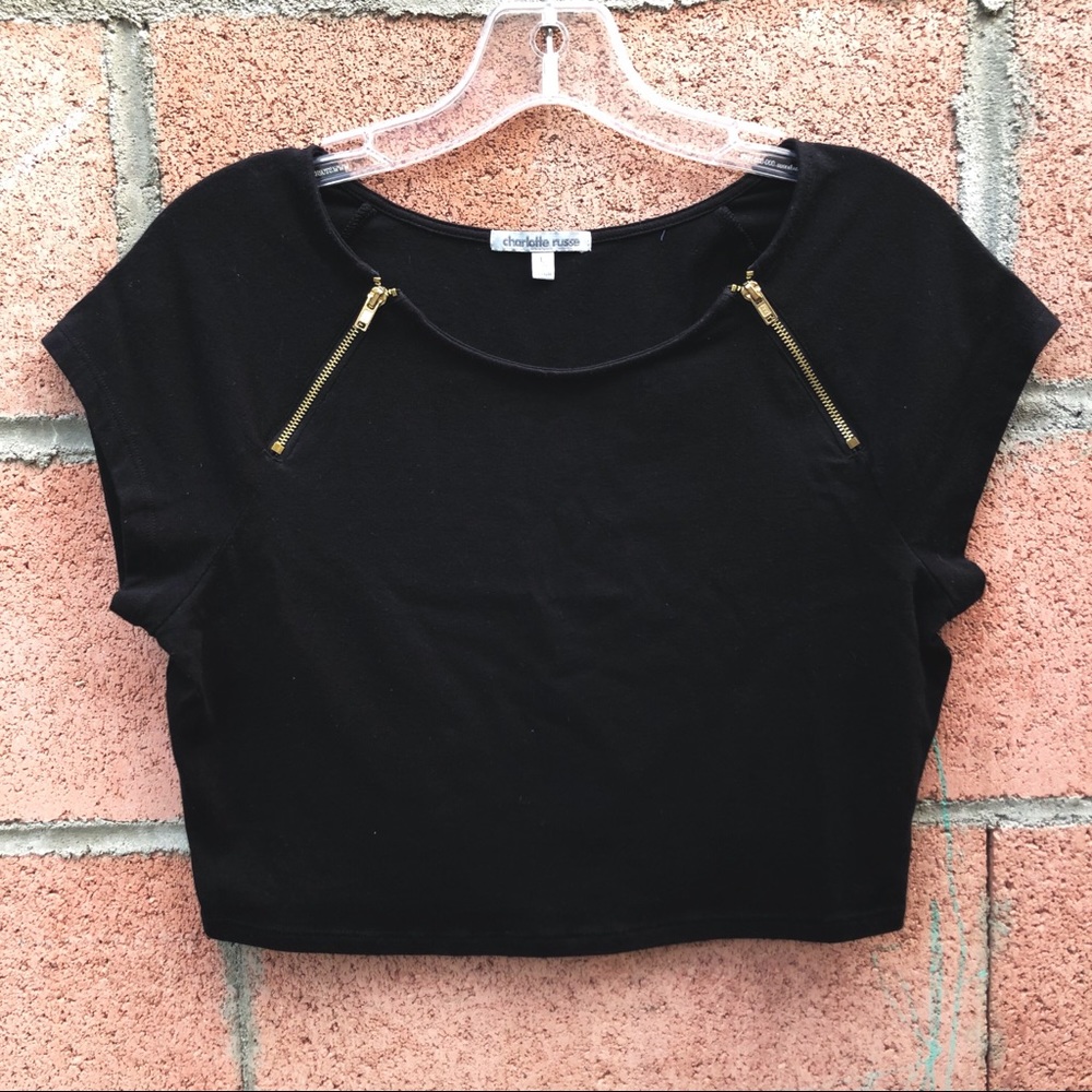 Charlotte Russe Black Zipper Crop Top